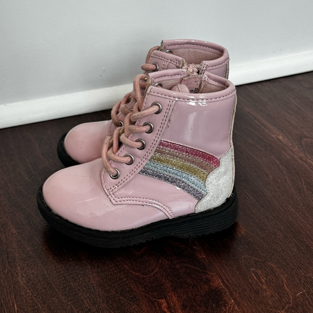 The Children’s Place Pink Patent Boots like Docs Glitter Rainbow Shoes Baby
